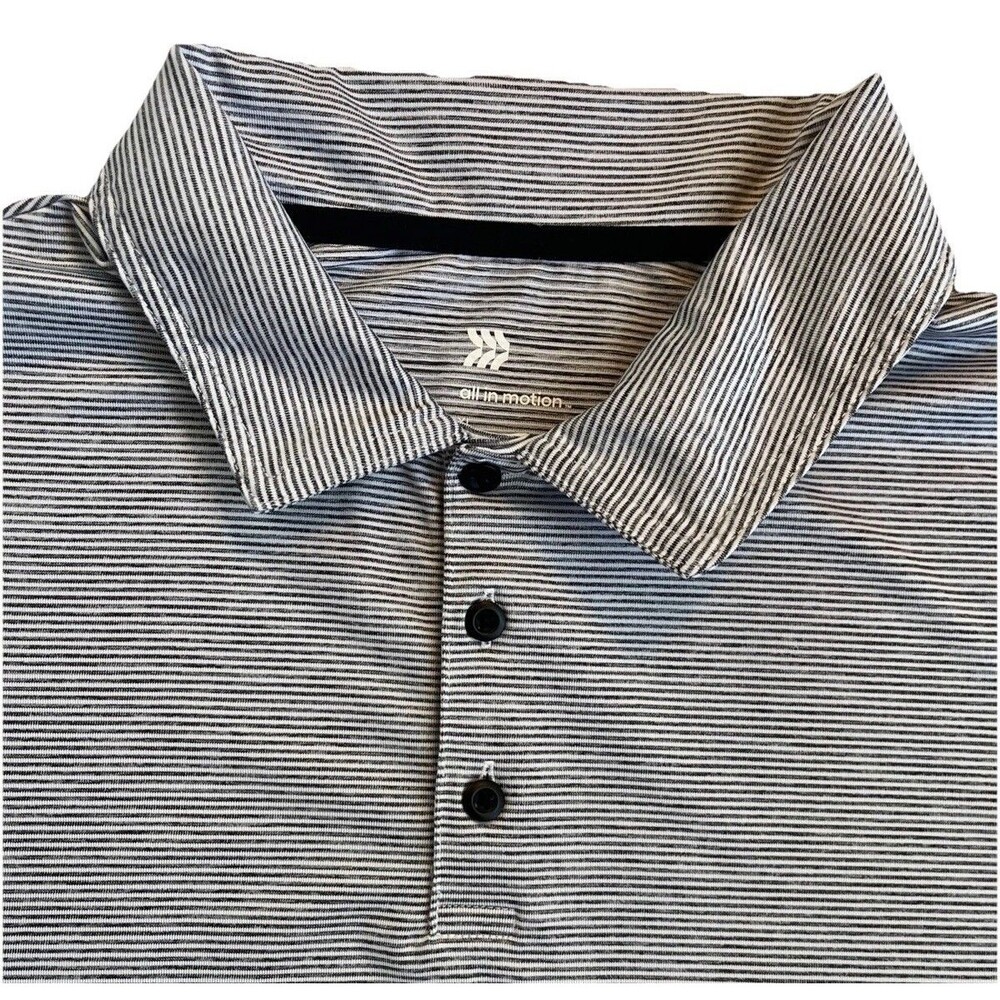 All in Motion Men's Short Sleeved Golf Polo Shirt Navy White Striped Size XL